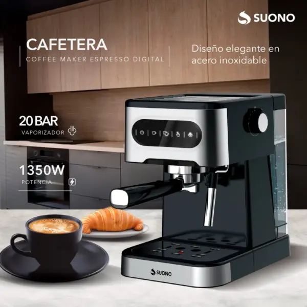 Cafetera Expresso Digital Suono Automática Acero Inox 1.5 L Color Plateado - Image 2